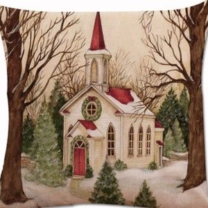 COPY - Pillow Cover- NEW- Country Christmas Church Snow